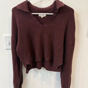La Hearts Deep Burgundy V-Neck Cropped Sweater